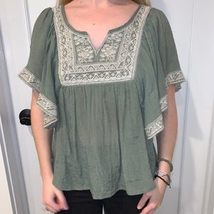 Vintage Green Flowy Top